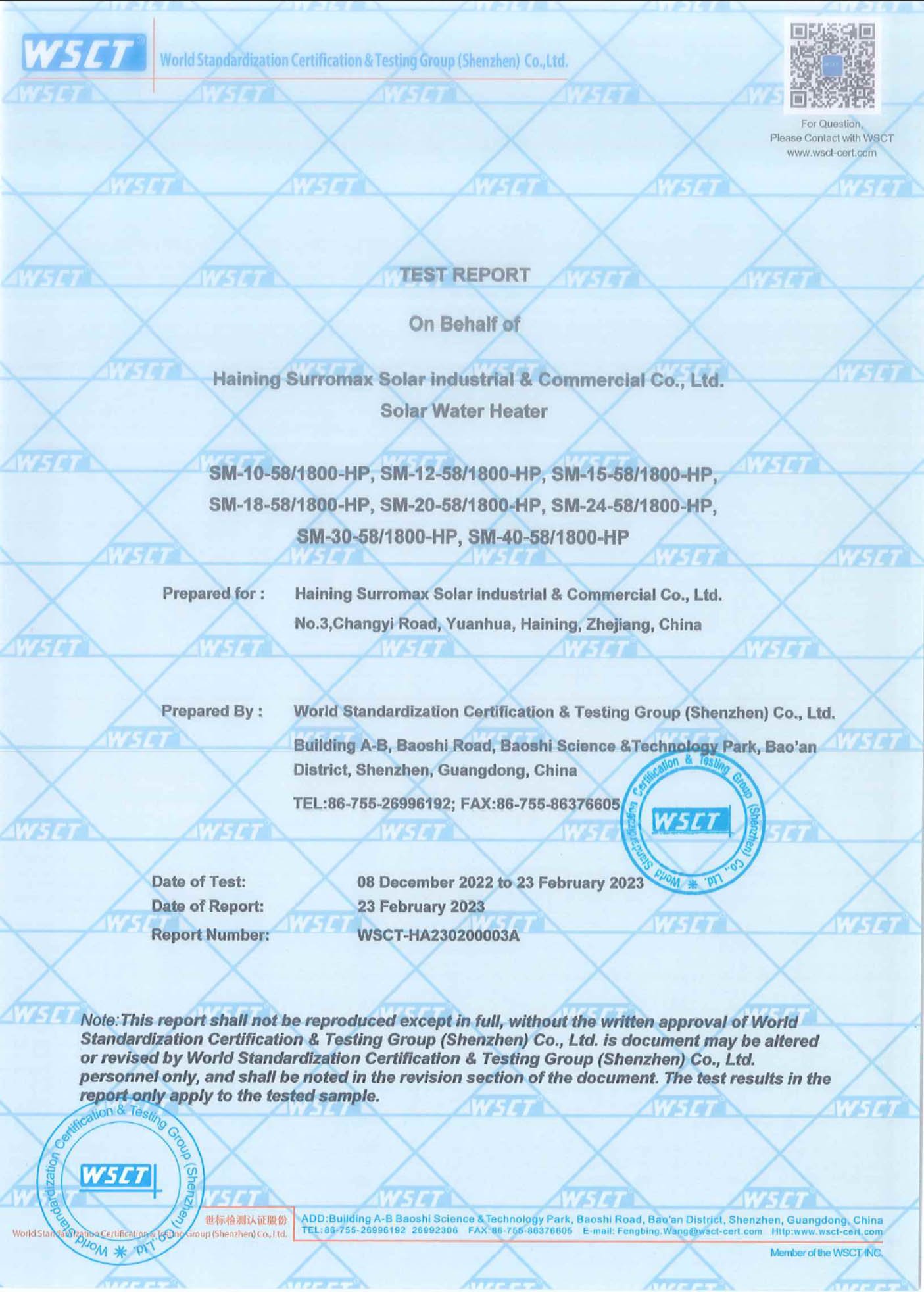 EN12975 WSCT TEST REPORT 